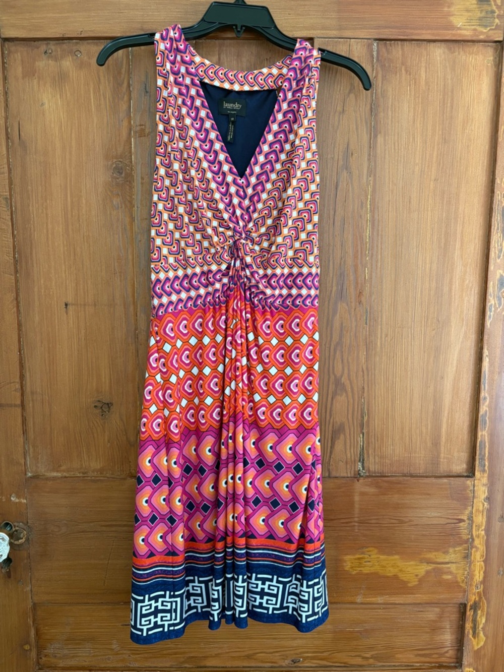 Laundry By Shelli Segal Pink and Orange Geometric Twist-Front Dress Size 10 - Picture 1 of 8
